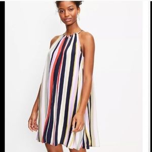 (2 for $40) LOFT Colorful Vertical Striped Halter Neck Sleeveless  Swing Dress